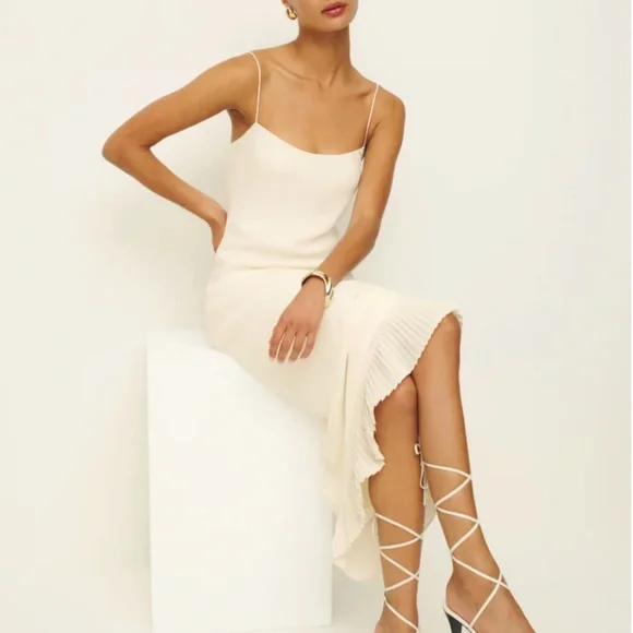 BEST Reformation Suki Midi Dress - Fior Di Latte Cream Wedding Party Cocktail - Picture 2 of 10